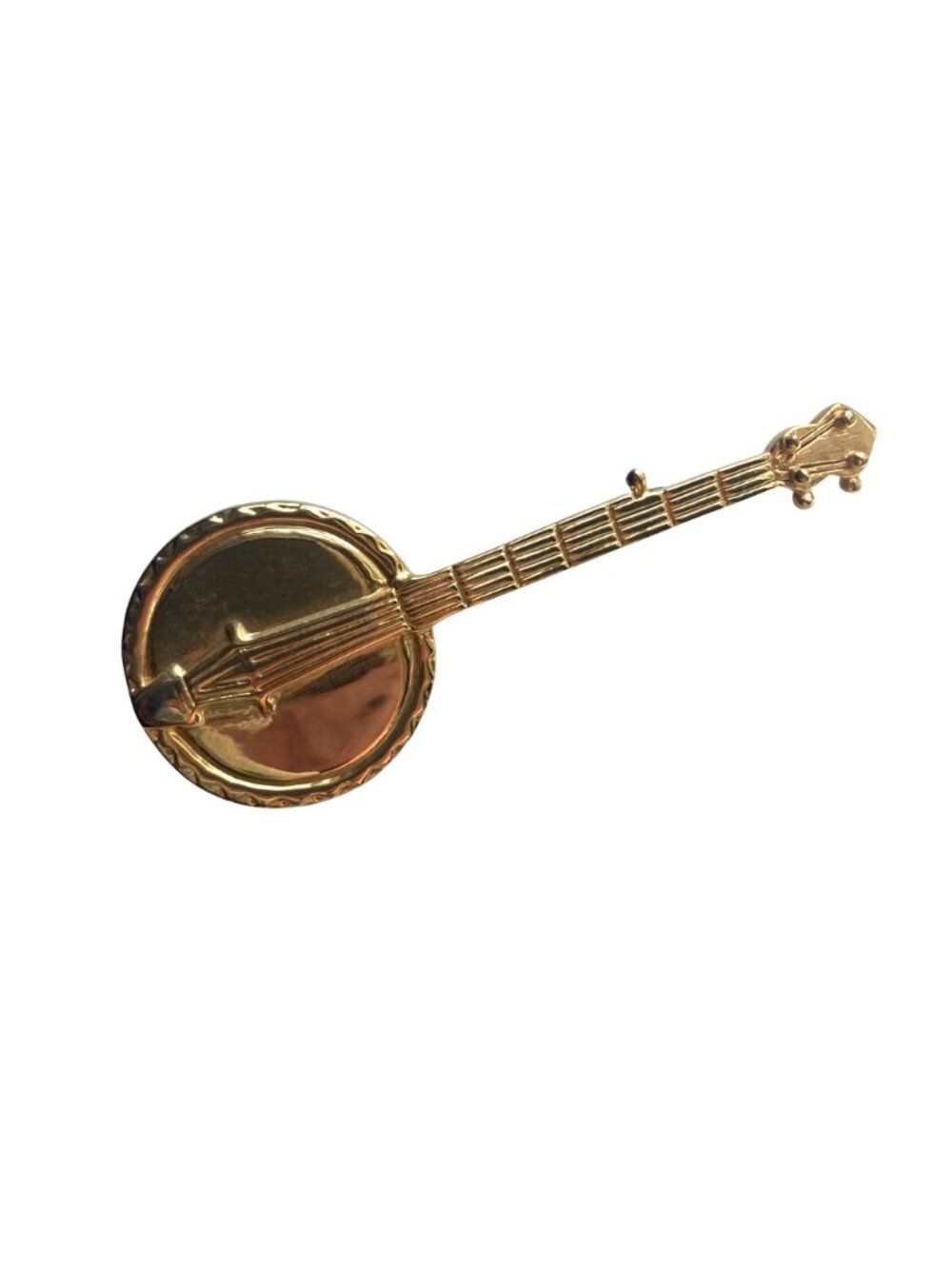Vintage Banjo Brooch Gold Tone Lapel Pin String Instrument Whimsical Bluegrass - Picture 3 of 9
